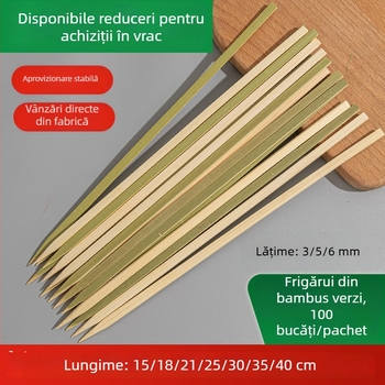Știfturi plate din bambus cu piele verde pentru grătar și yakitori