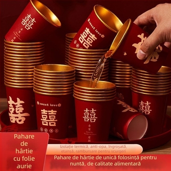 Cupe de nuntă cu folie aurie și text roșu de bucurie, de unică folosință, pentru acasă, nunți, ceai și apă