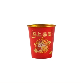 Pahare de hârtie roșii, de unică folosință, 201–300 ml, laminat gros cu folie de aur, festiv pentru Anul Nou, utilizare casnică, Anul Calului
