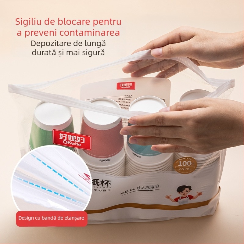 Good Wife cupe de hârtie de unică folosință, pachet 100, 228 ml, îngroșate, multicolor, pentru apă, lapte de soia și cafea