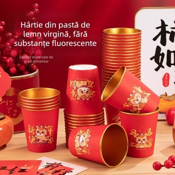 Pahare de unică folosință din hârtie pentru uz casnic, mai groase, rezistente la căldură, pahare cu folie de aur pentru Anul Nou, 201–300 ml