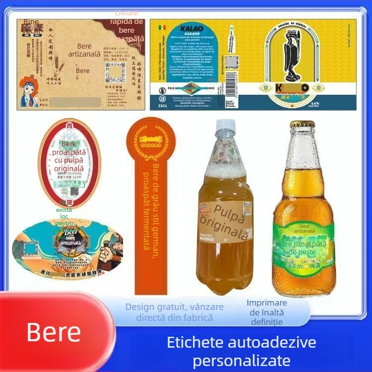 Etichete pentru sticle de bere, autocolante de sigilare, hârtie adezivă pentru etichete cu formă specială
