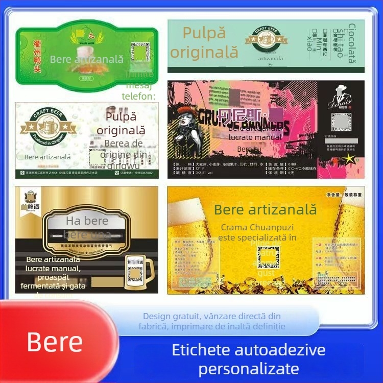 Etichete pentru sticle de bere, autocolante de sigilare, hârtie adezivă pentru etichete cu formă specială