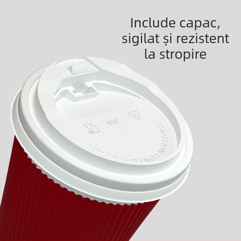 Yunlei ceașă de cafea din hârtie, de unică folosință – ceașcă groasă pentru ceai cu lapte, pentru take-away, cu capac, protecție la arsuri