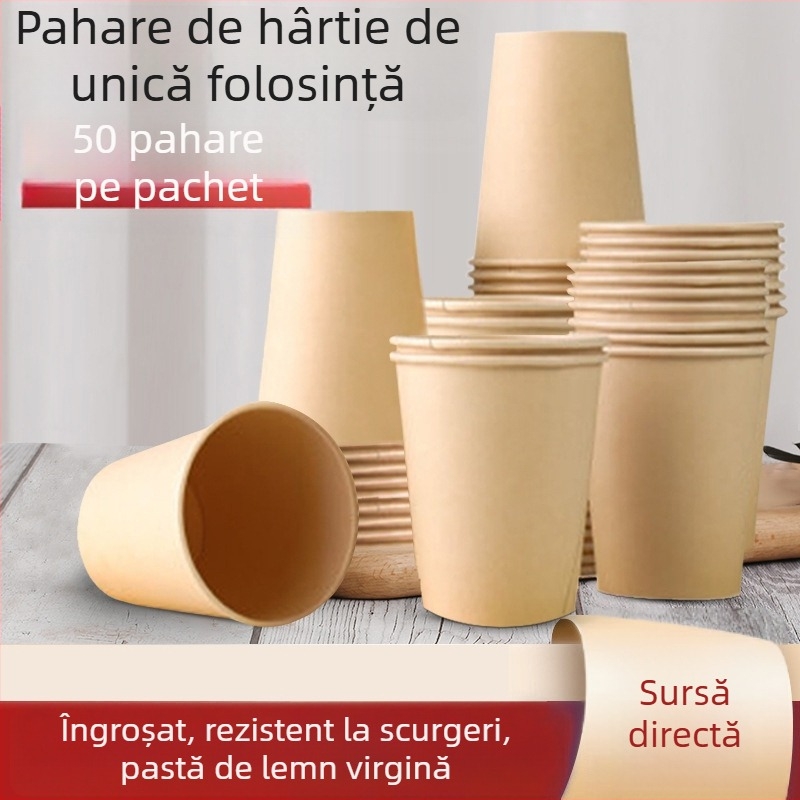 Cupă din fibre de bambus, de unică folosință, foarte groasă, 9 oz, protecție împotriva arsurilor, pentru cafea și băuturi reci