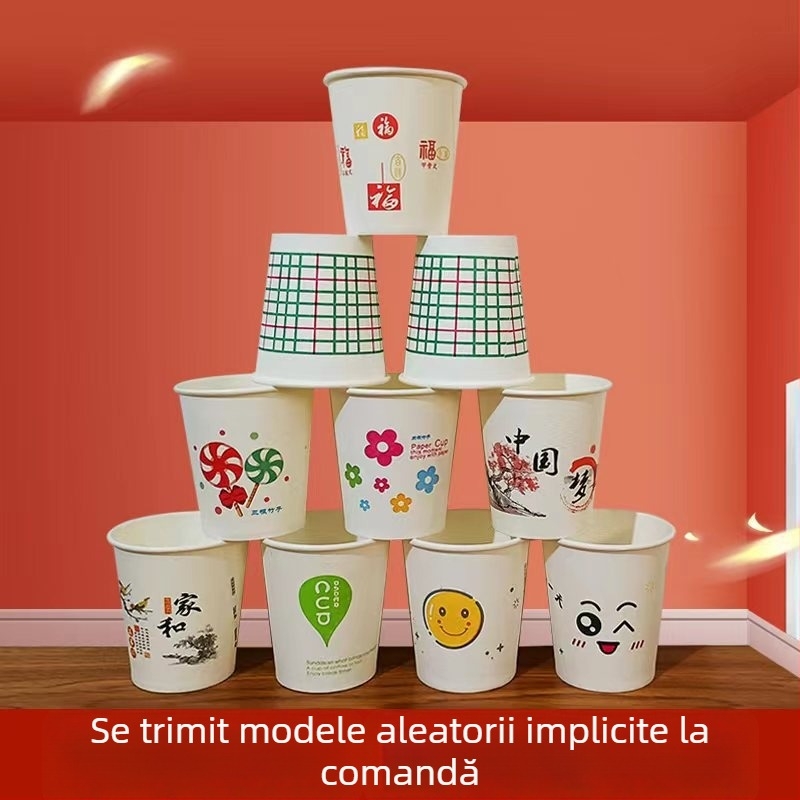 Pahar de hârtie de unică folosință cu foiță de aur – gros și rigid, pentru băuturi calde la birou, Anul Calului, 245 ml