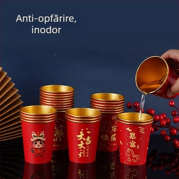 Cupe de hârtie roșii, de unică folosință, cu folie de aur, groase și rigide pentru băuturi calde sau reci; design de nuntă cu desene animate pentru Festivalul de Primăvară; 201–300 ml; 50 buc.