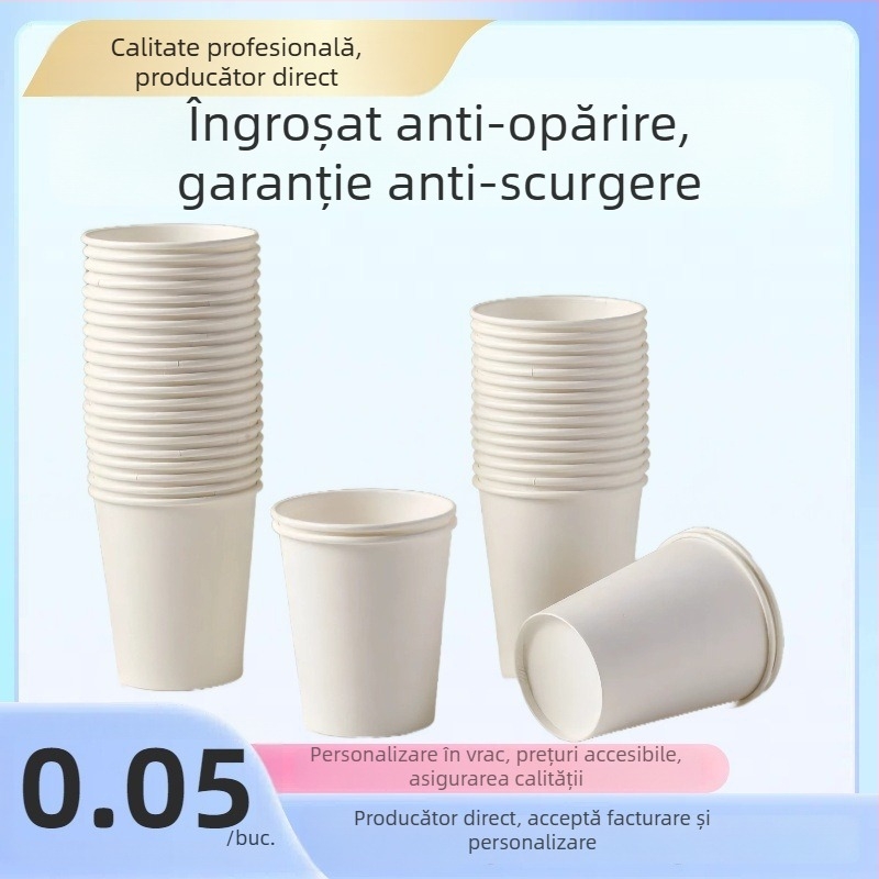 Cupe de unică folosință din hârtie, albe, îngroșate, capacitate 201–300 ml, 8,5 × 7,5 cm, 50 bucăți pe pachet, potrivite pentru băuturi fierbinți și reci, pentru casă și cafea la birou, pentru proiecte DIY
