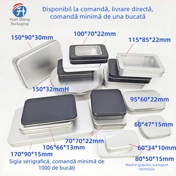 Cutie metalică mică cu capac rabatabil pentru ambalarea cardurilor, etichetelor și bijuteriilor – argintiu/negru