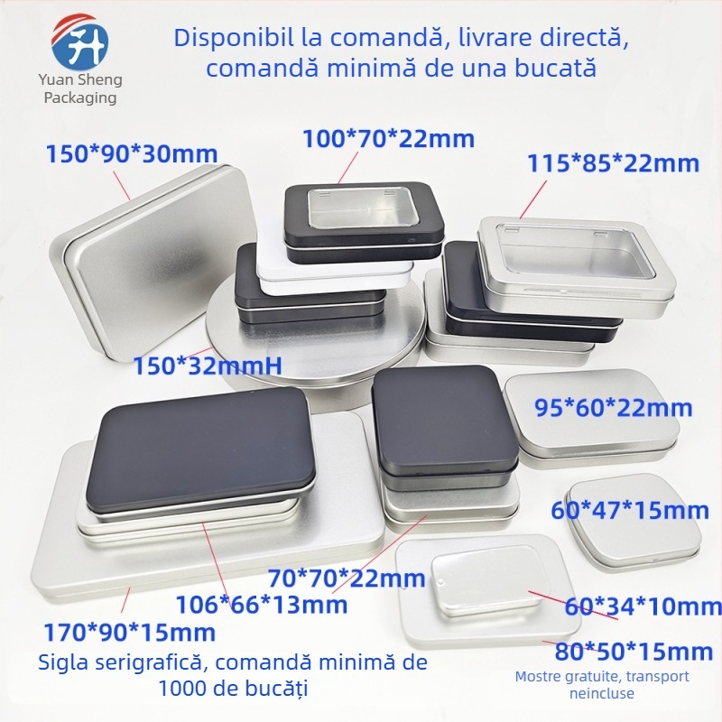 Cutie metalică mică cu capac rabatabil pentru ambalarea cardurilor, etichetelor și bijuteriilor – argintiu/negru
