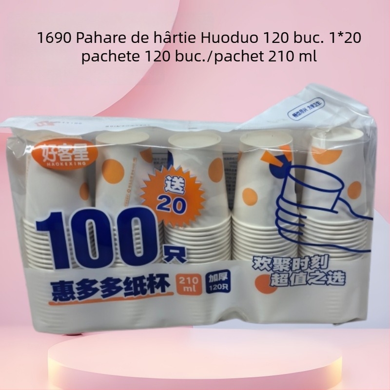 Cupe din hârtie laminată, de unică folosință, 210 ml, 120 buc., pentru băuturi calde sau reci