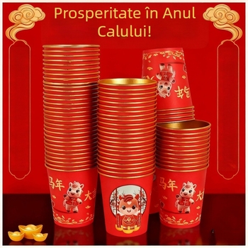 Cupe de nuntă din hârtie, o singură utilizare, cu design Dublă Fericire, mai groase, pentru nunți și uz casnic
