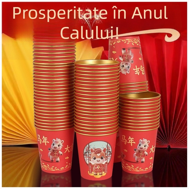 Cupe de nuntă din hârtie, o singură utilizare, cu design Dublă Fericire, mai groase, pentru nunți și uz casnic