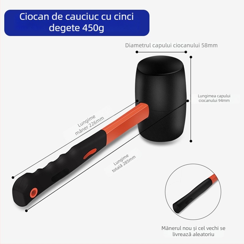 Ciocan de cauciuc pentru montaj plăci, cap moale, reglare și lovire, dimensiune mare
