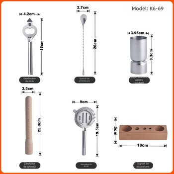 Set de instrumente pentru cocktailuri din oțel inoxidabil, în stil european, cu raft de depozitare și unelte pentru ceai cu lapte, set de 6 piese, personalizabil