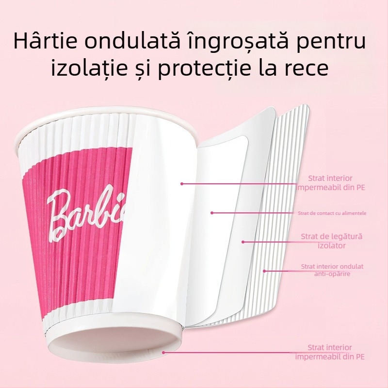 Yijie Barbie ceașcă de hârtie de unică folosință pentru cafea, utilizare casnică, cu grosime și rigiditate, anti-arși, premium din hârtie ondulată