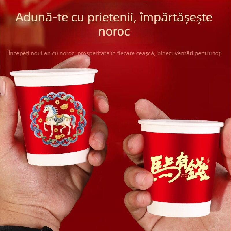 Cupe de hârtie, de unică folosință, pentru băuturi calde, 201–300 ml, design în stil chinezesc, pentru uz casnic, 50 bucăți