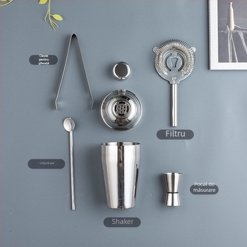 Set shaker de cocktail din oțel inoxidabil, 5 piese, pentru barul de acasă, kit pentru începători