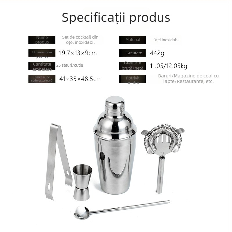 Set shaker de cocktail din oțel inoxidabil, 5 piese, pentru barul de acasă, kit pentru începători