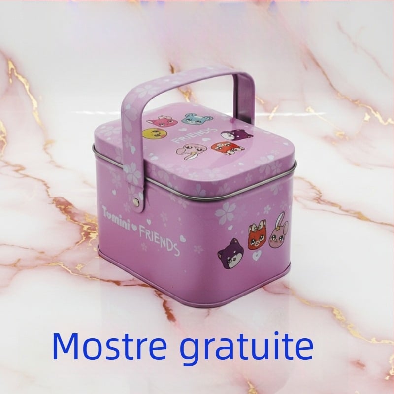 Cutie metalică roz pătrată pentru bomboane de nuntă și prăjituri, cutiuță mică de mână