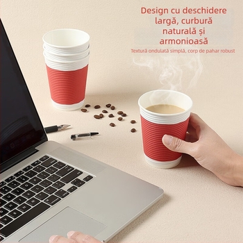 ceașcă de cafea de unică folosință cu capac, set 30 de bucăți, din hârtie ondulată dublu-strat, 350 ml, pentru cafea, ceai cu lapte și lapte de soia