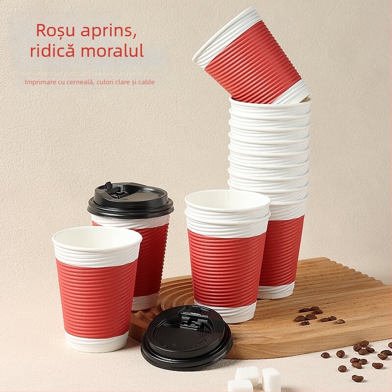 ceașcă de cafea de unică folosință cu capac, set 30 de bucăți, din hârtie ondulată dublu-strat, 350 ml, pentru cafea, ceai cu lapte și lapte de soia