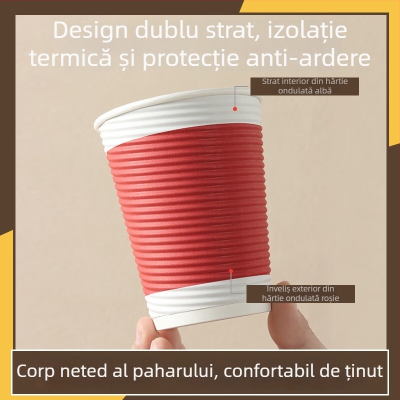ceașcă de cafea de unică folosință cu capac, set 30 de bucăți, din hârtie ondulată dublu-strat, 350 ml, pentru cafea, ceai cu lapte și lapte de soia