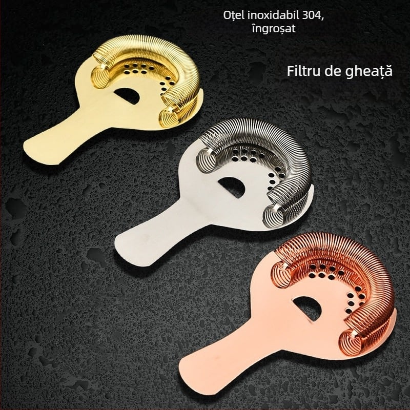 Filtru de gheață din oțel inoxidabil 304 pentru cocktail, cu orificii semisferice și separator de gheață