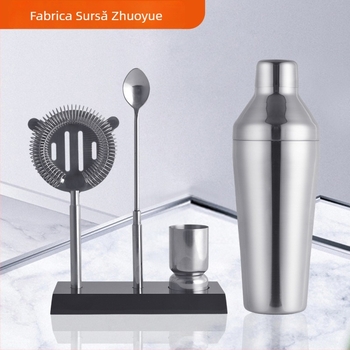 Set de cocktail din oțel inoxidabil, 5 piese, suport din acrilic negru