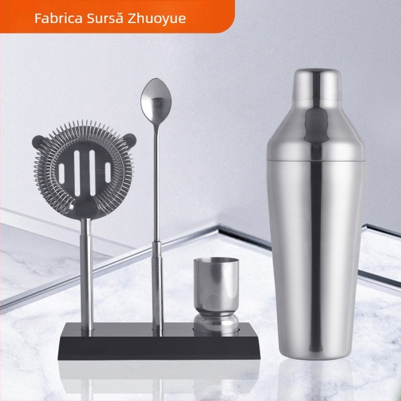 Set de cocktail din oțel inoxidabil, 5 piese, suport din acrilic negru