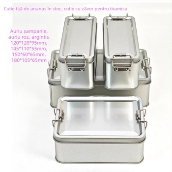 Cutie metalică argintie, retro, cu încuietoare cu mecanism de rotiță pentru ambalaje de produse coapte