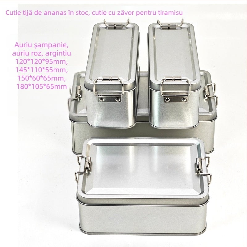 Cutie metalică argintie, retro, cu încuietoare cu mecanism de rotiță pentru ambalaje de produse coapte