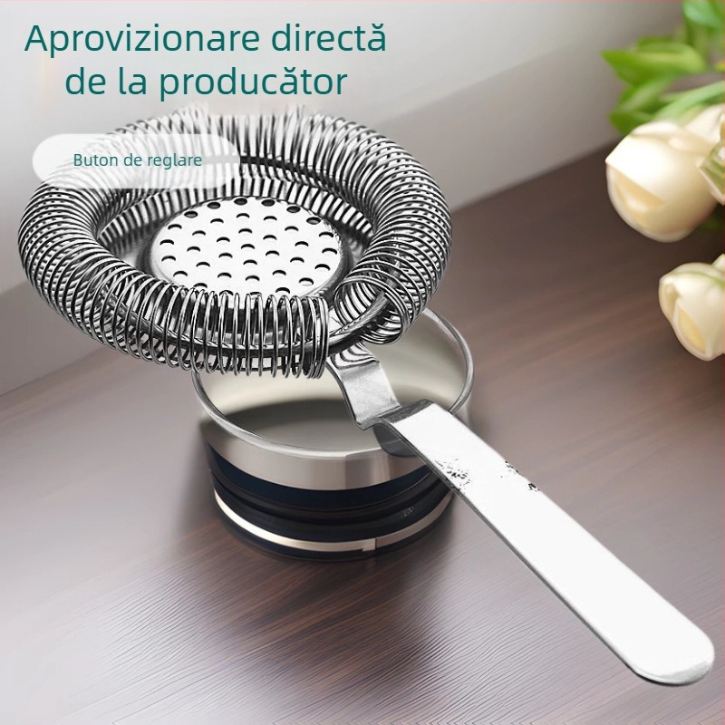 Filtru de gheață din oțel inoxidabil pentru baruri, separator de gheață profesional pentru cupe de amestec, filtru de gheață cu cap rotund și manivelă