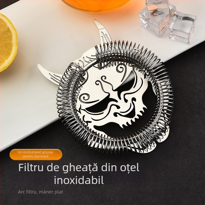 Filtru pentru gheață pentru cocktailuri, în formă de craniu, din oțel inoxidabil 304