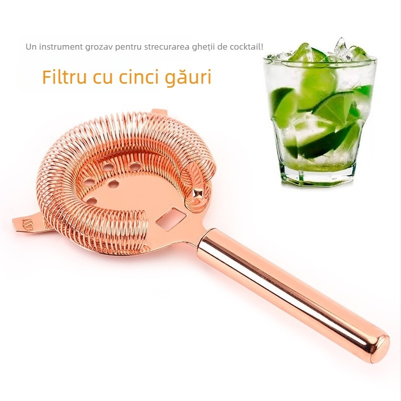 Filtru de gheață din oțel inoxidabil 304 și strecurător de cuburi de gheață pentru cocktailuri - finisaj auriu, instrument de bar