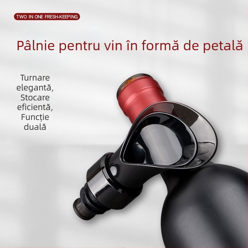 Stopper de vin cu formă de petală, dop vid pentru conservare și turnător de vin, decantator 2-in-1 pentru turnare rapidă.