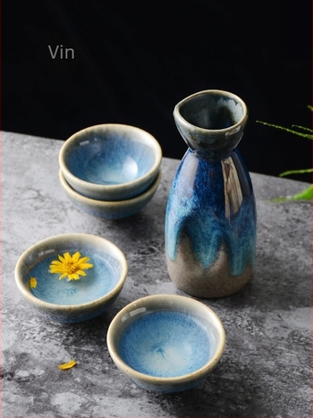 Set de bar din porțelan în stil japonez, vintage, cu pahare pentru sake, pahare pentru alcool, ceainic, pahare de vin și cești de degustare a ceaiului