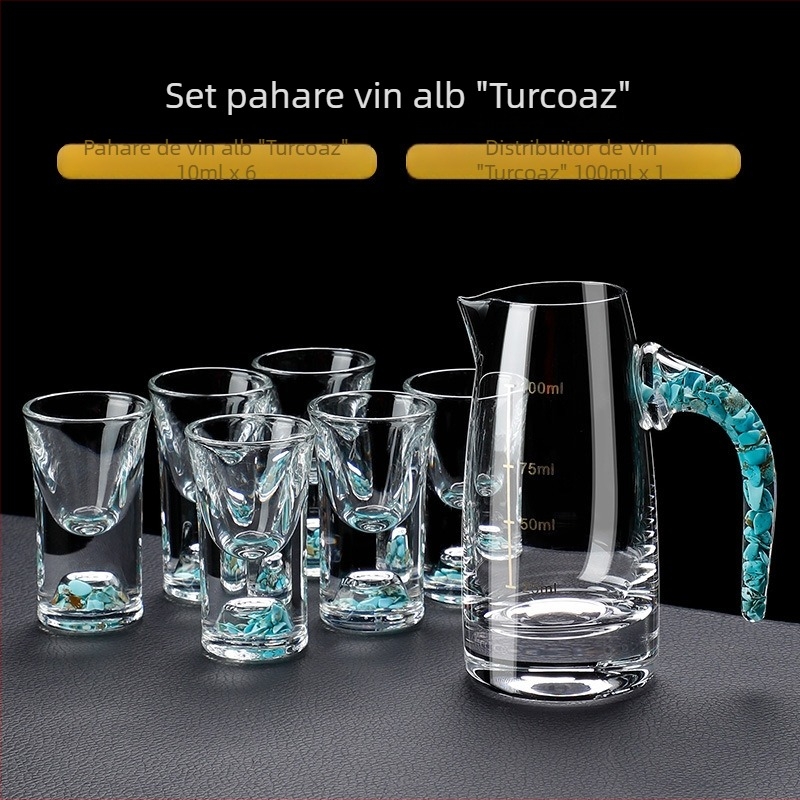 Set de pahare de lichior în stil chinezesc, sticlă cristal turcoaz, pentru uz casnic, cu pahare mici de degustare