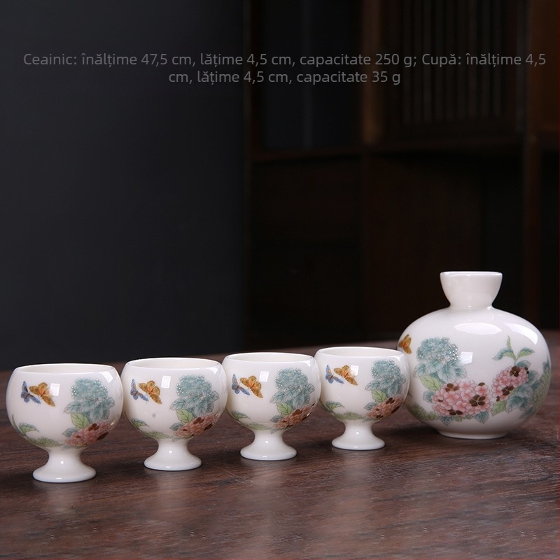 Set de pahare din porțelan pentru vin alb, design minimalist modern, cu motiv hortensie, 20 de piese