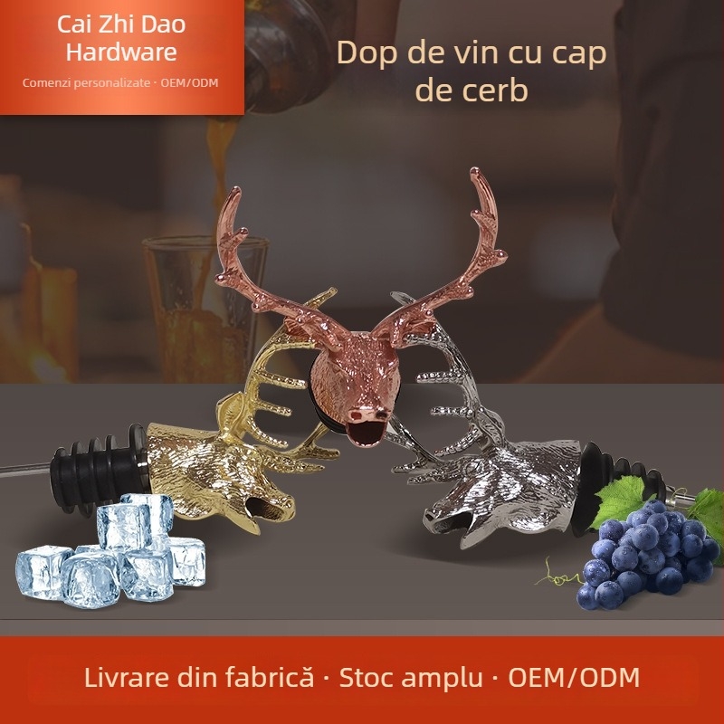 Stopper din oțel inoxidabil cu cap de cerb, design animal, pentru vin roșu, pentru utilizare casnică, păstrează prospețimea