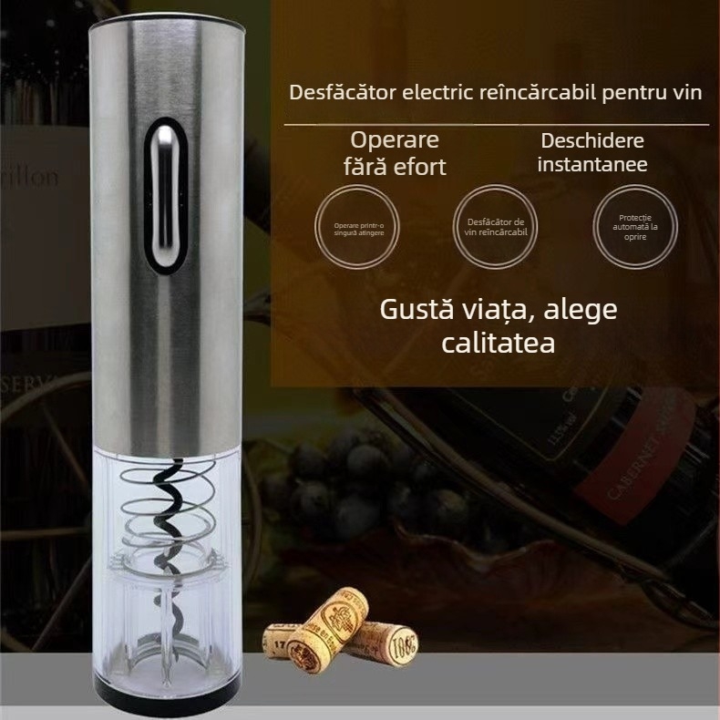 Deschizător electric automat pentru vin, în set cadou cu unelte din oțel inox, reîncărcabil