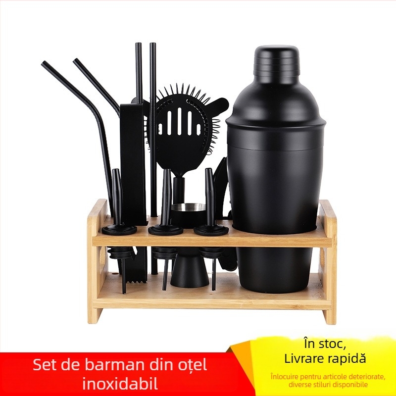 Set de 13 instrumente pentru cocktailuri din oțel inoxidabil, cu shaker, clips pentru gheață și strecurător