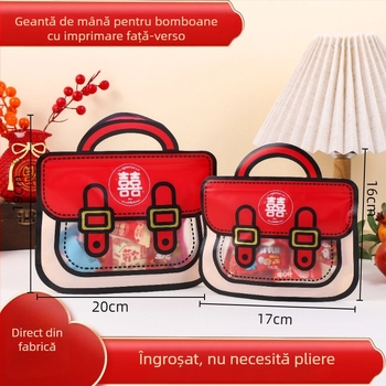 2025 Geantă drăguță pentru bomboane de nuntă și cutie de cadouri pătrată din plastic roșu