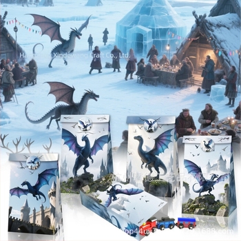 LB387 Dragon negru în acuarelă, dragon zburător retro, cadou de ziua de naștere – set cu pungi din hârtie kraft și etichete autocolante