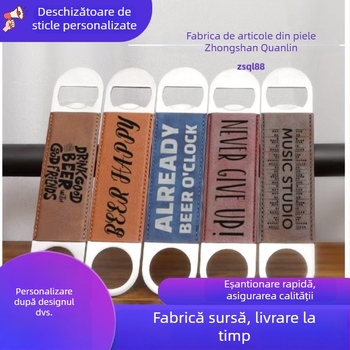 Deschizător Cross-Mirror din piele PU, în husă din piele, dreptunghiular, gravură laser