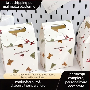 Cutie cadou drăguță cu ursuleț de Crăciun – cutie din hârtie pliabilă pentru bomboane