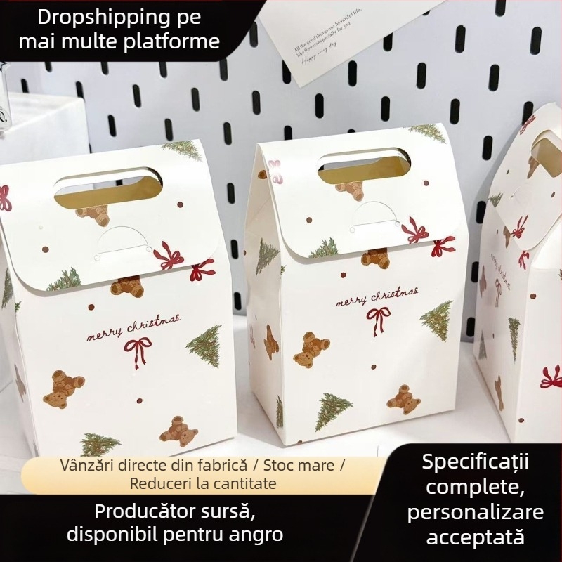 Cutie cadou drăguță cu ursuleț de Crăciun – cutie din hârtie pliabilă pentru bomboane