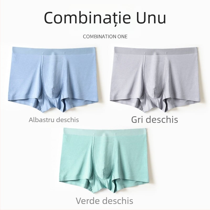 3 perechi boxeri bărbați din modal, cu căptușeală din mătase de dud, antibacterieni, fără cusături, mărime mare