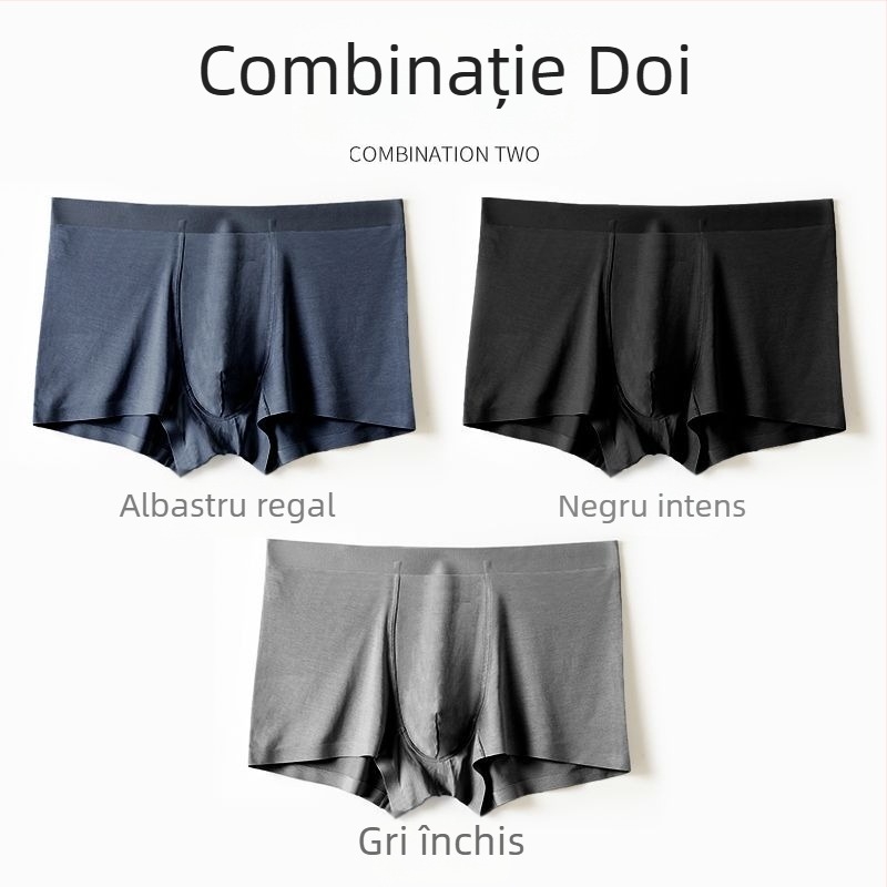 3 perechi boxeri bărbați din modal, cu căptușeală din mătase de dud, antibacterieni, fără cusături, mărime mare