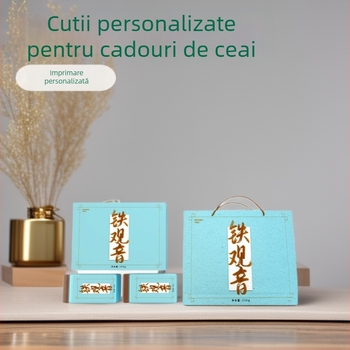 Cutie personalizată pentru ceai, cu capac dublu și geantă de transport, imprimare și logo
